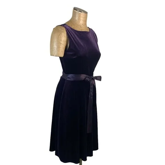 VTG CDC Elegant Stretch Velvet Sleeveless Dress Sz M Purple #236B - Picture 4 of 7